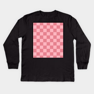 Pink/rose check pattern chessboard design Kids Long Sleeve T-Shirt